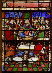 Ventana que representa a Moisés y el cordero pascual